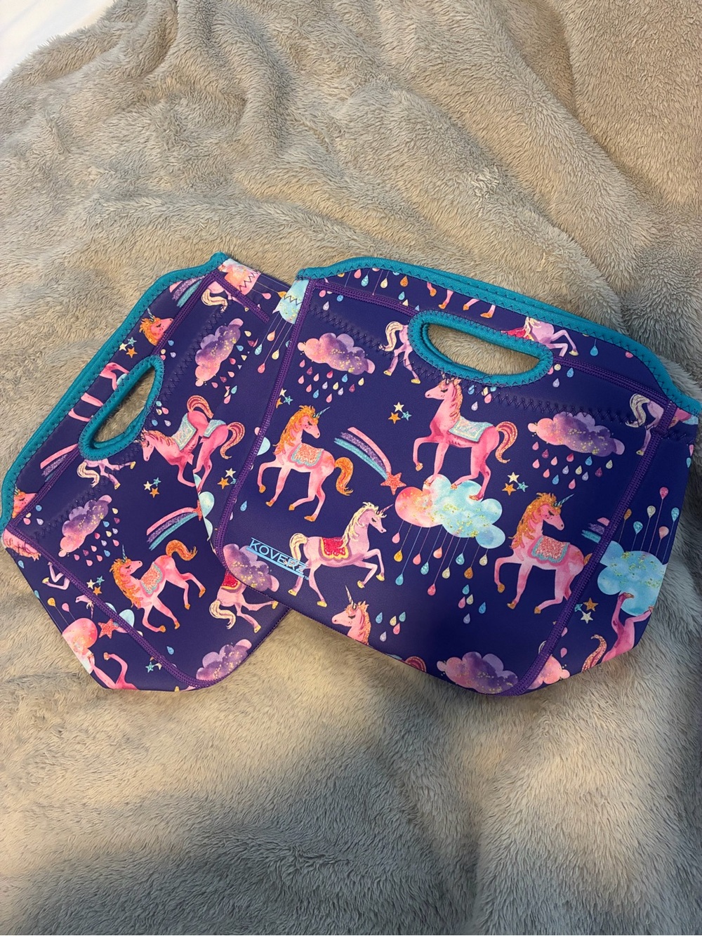 Kids Purple Unicorn Lunch Bags set of 2 - Pink & Teal Accents